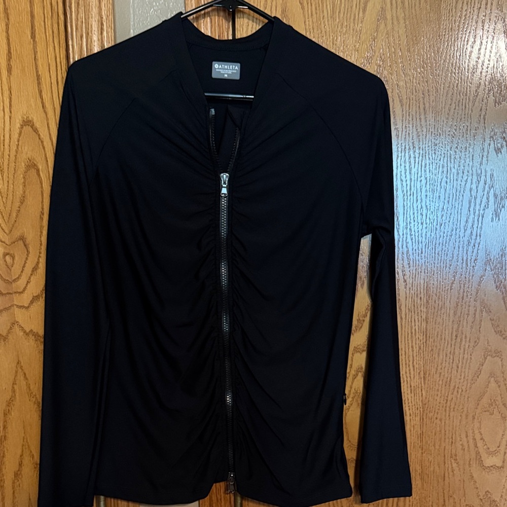 Athleta Black Ruched Zip-Up Jacket
